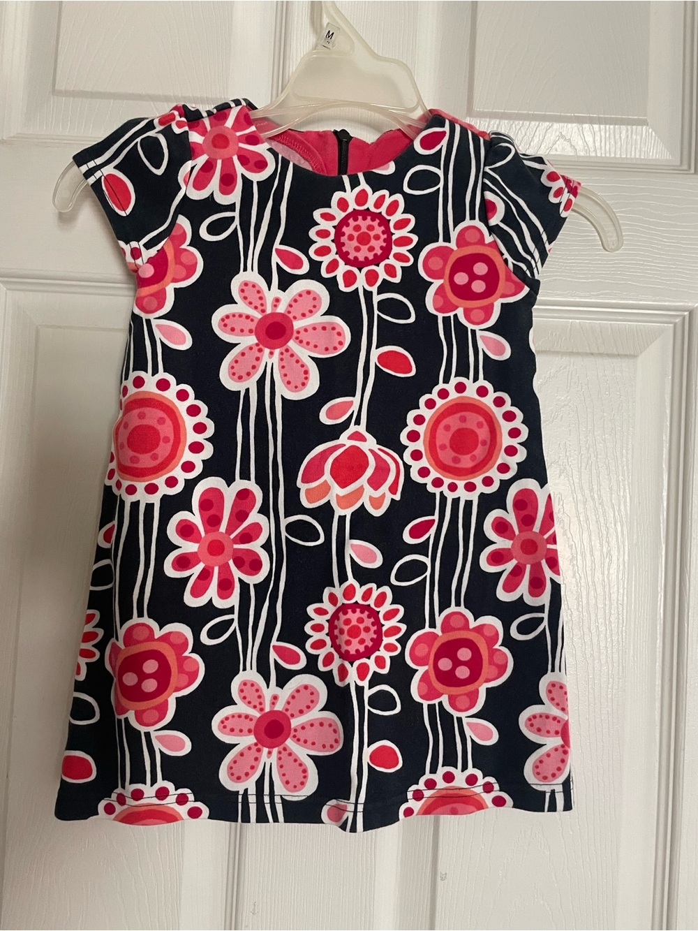 Gymboree Navy Floral Cap-Sleeve Kids Dress with Pink Accents Size 4